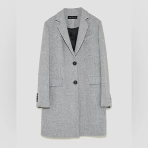 Zara Women Wool Blend Pea Coat with Shoulder Pads